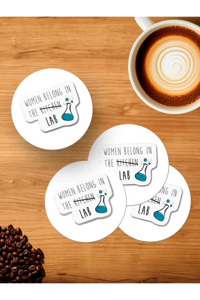 Panorama Ajans Laborant Kadınlar İçin Sticker 4'lü Ahşap Bardak Altlığı ürün görseli 1
