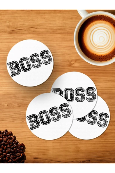 Panorama Ajans Boss Tasarımlı 4'lü Ahşap Bardak Altlığı ürün görseli 1