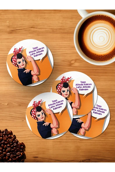 Panorama Ajans Taşın Altında Kalırım Lafın Altında Kalmam 4'lü Ahşap Bardak Altlığı ürün görseli 1