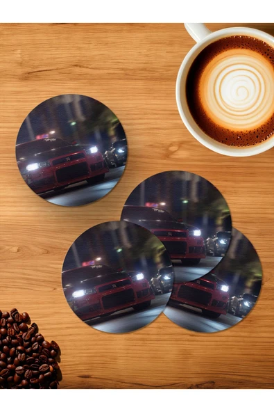 Panorama Ajans Nissan GTR R34 Kırmızı NFS Payback 4'lü Ahşap Bardak Altlığı ürün görseli 1