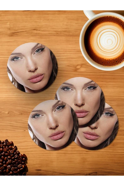 Panorama Ajans Angelina jolie Dudak Göz Sert 4'lü Ahşap Bardak Altlığı ürün görseli 1