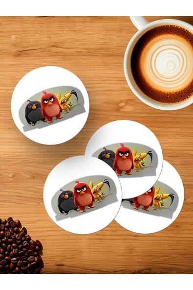 Panorama Ajans . Sinirli Kuşlar Çizgi Film Oyun 4'lü Ahşap Bardak Altlığı ürün görseli 1
