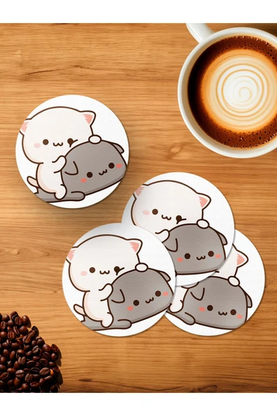 Panorama Ajans Cute Kitty 4'lü Ahşap Bardak Altlığı ürün görseli 1