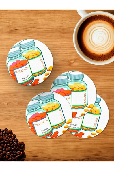 Panorama Ajans Komik Sözlü İnsan Ol Tasarımlı 4'lü Ahşap Bardak Altlığı ürün görseli 1