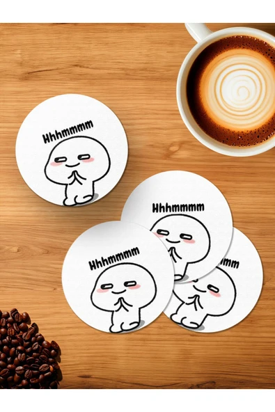 Panorama Ajans Minimal Çizim hhmmm 4'lü Ahşap Bardak Altlığı