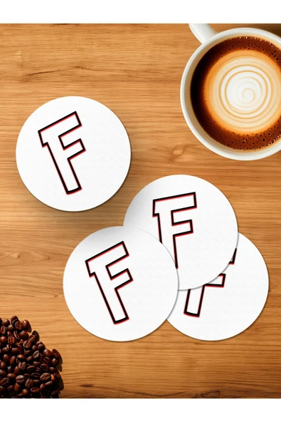 Panorama Ajans F Harfi 4'lü Ahşap Bardak Altlığı ürün görseli 1