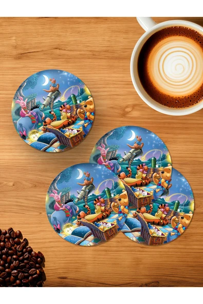 Panorama Ajans Winnie The Pooh Çizgi Dizi 4'lü Ahşap Bardak Altlığı ürün görseli 1