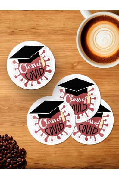 Panorama Ajans Class Covid 4'lü Ahşap Bardak Altlığı ürün görseli 1