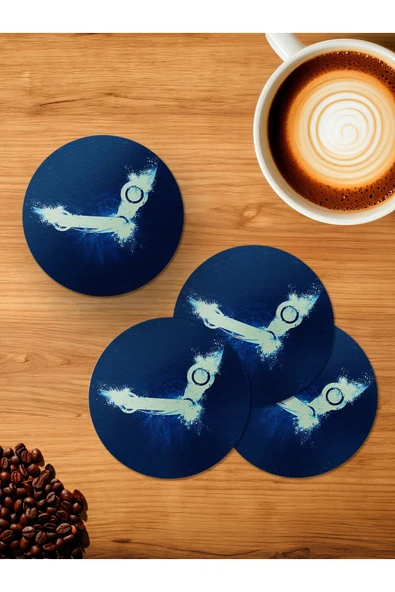 Panorama Ajans Steam Valve Logo Tasarım Gamer Oyunculara 4'lü Ahşap Bardak Altlığı ürün görseli 1