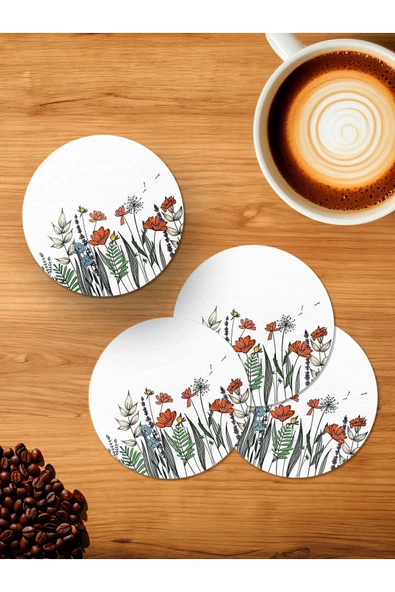 Panorama Ajans Çiçekler 4'lü Ahşap Bardak Altlığı ürün görseli 1