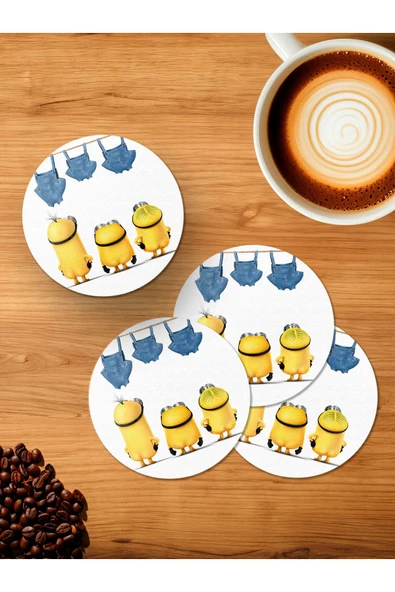 Panorama Ajans Minions 4'lü Ahşap Bardak Altlığı ürün görseli 1