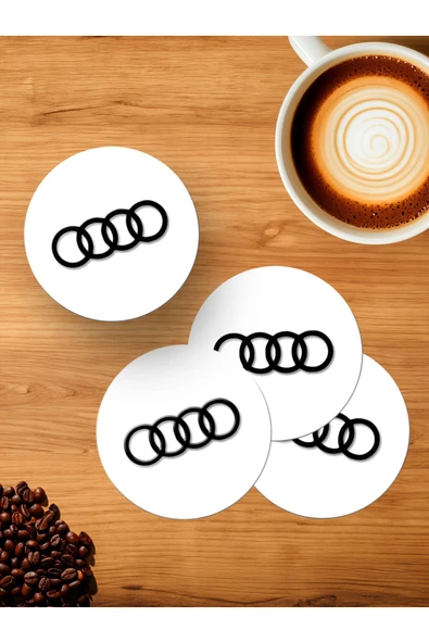 Panorama Ajans Audi Araba Logo 4'lü Ahşap Bardak Altlığı ürün görseli 1