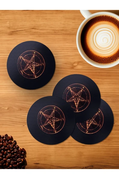 Panorama Ajans Pentagram and Baphomet 4'lü Ahşap Bardak Altlığı ürün görseli 1