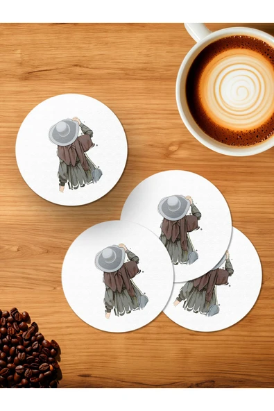 Panorama Ajans Şapkalı kız 4'lü Ahşap Bardak Altlığı ürün görseli 1