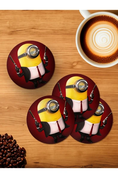 Panorama Ajans Minions Karakter 4'lü Ahşap Bardak Altlığı ürün görseli 1