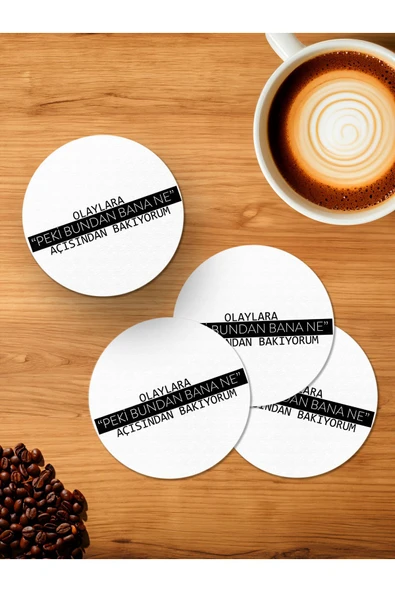 Panorama Ajans Peki Bundan Bana Ne 4'lü Ahşap Bardak Altlığı ürün görseli 1