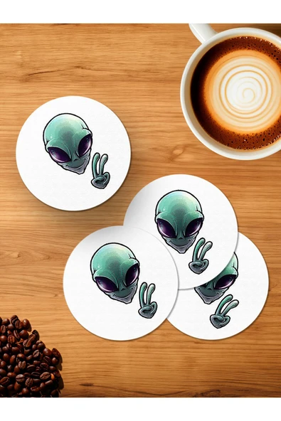 Panorama Ajans Uzaylı 4'lü Ahşap Bardak Altlığı ürün görseli 1