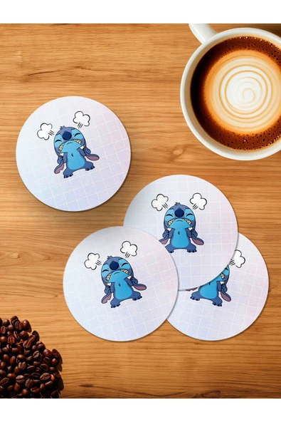 Panorama Ajans Nostalji Stitch Çizgi Film 4'lü Ahşap Bardak Altlığı ürün görseli 1