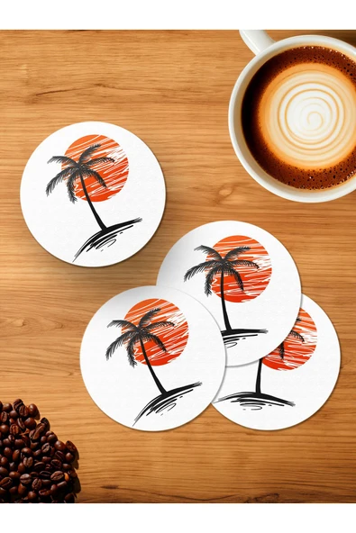 Panorama Ajans Palmiye 4'lü Ahşap Bardak Altlığı ürün görseli 1