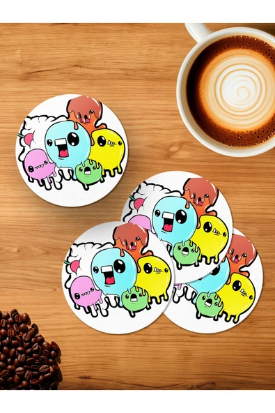Panorama Ajans Ice Cream Doodle 4'lü Ahşap Bardak Altlığı ürün görseli 1