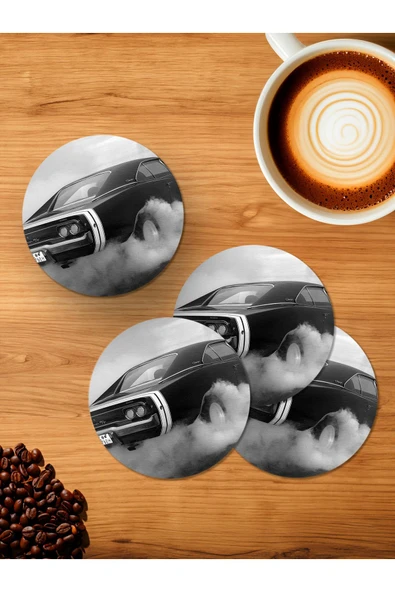 Panorama Ajans Dodge Charger Muscle Car 4'lü Ahşap Bardak Altlığı ürün görseli 1