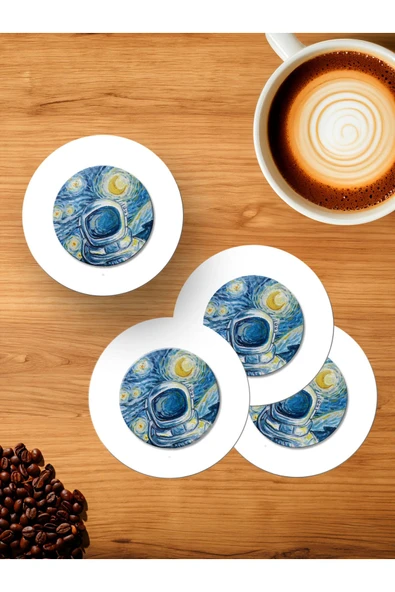 Panorama Ajans Astronot Gotik Tasarım 4'lü Ahşap Bardak Altlığı ürün görseli 1