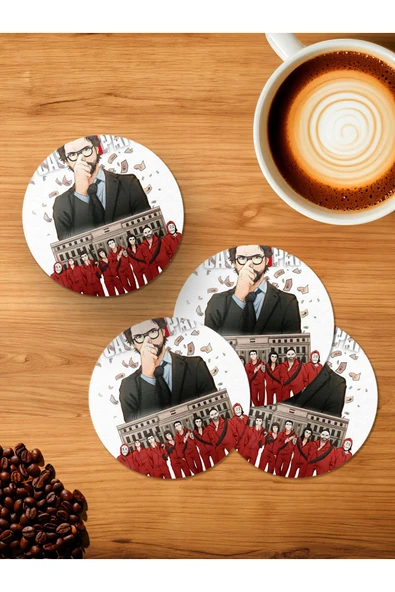 Panorama Ajans La Casa Da Papel 4'lü Ahşap Bardak Altlığı ürün görseli 1