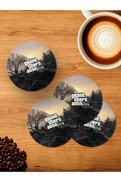 Panorama Ajans Grand Theft Auto Game 4'lü Ahşap Bardak Altlığı ürün görseli 1