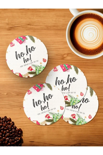 Panorama Ajans Yeni Yıl Yılbaşı Christmas Noel Baba ho ho ho 4'lü Ahşap Bardak Altlığı ürün görseli 1