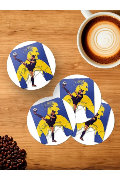 Panorama Ajans Zlatan İbrahimoviç Efsane Futbollcu Tasarımı 4'lü Ahşap Bardak Altlığı ürün görseli 1
