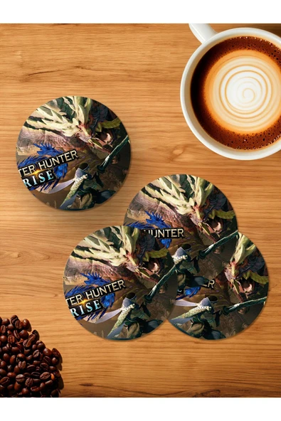 Panorama Ajans Monster Hunter Rise savaşçı Oyuncu 4'lü Ahşap Bardak Altlığı ürün görseli 1