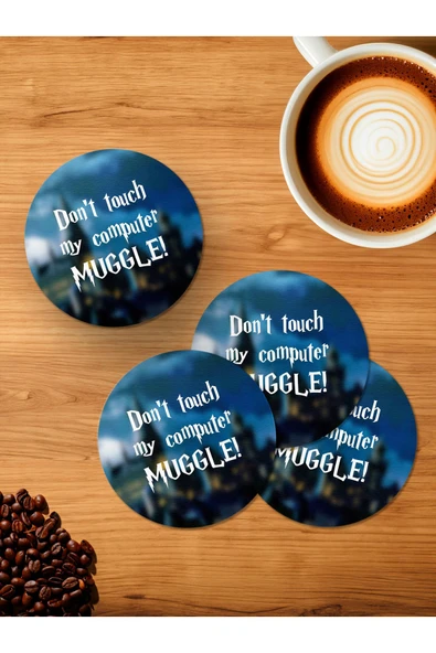 Panorama Ajans Don't Touch My Computer Muggle 4'lü Ahşap Bardak Altlığı ürün görseli 1