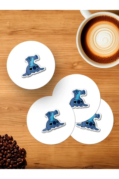 Panorama Ajans Çizgifilm Sevenlere Komik Stiç Sticker 4'lü Ahşap Bardak Altlığı ürün görseli 1