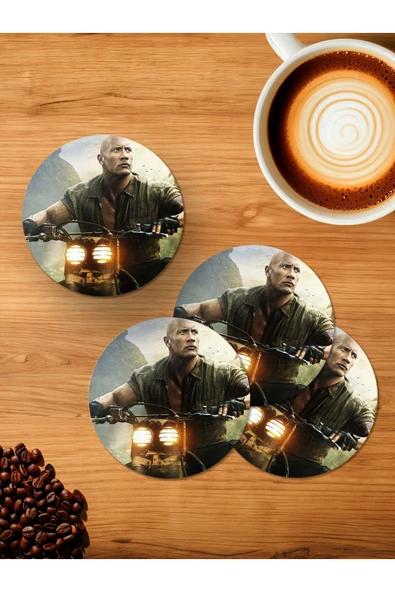 Panorama Ajans Jumanji Dwayne Johnson 4'lü Ahşap Bardak Altlığı ürün görseli 1