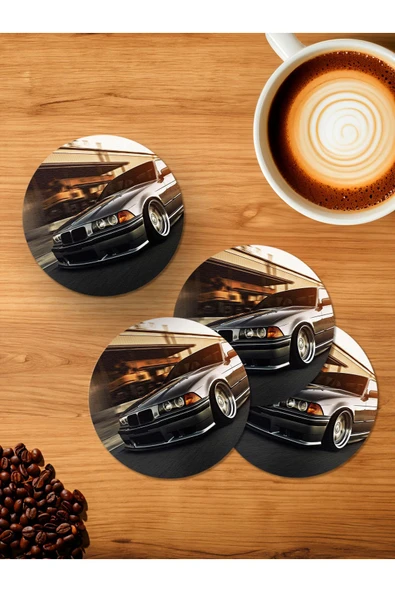 Panorama Ajans BMW E36 Gri 4'lü Ahşap Bardak Altlığı ürün görseli 1