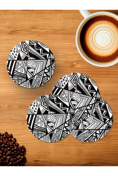 Panorama Ajans Black Triangle Doodle 4'lü Ahşap Bardak Altlığı ürün görseli 1