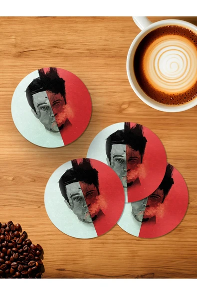 Panorama Ajans Fight Club Tyler Brad Pitt Dövüş Kulübü 4'lü Ahşap Bardak Altlığı ürün görseli 1