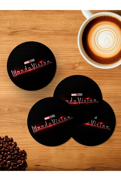 Panorama Ajans Marvel Wanda Vision Afiş Siyah 4'lü Ahşap Bardak Altlığı ürün görseli 1