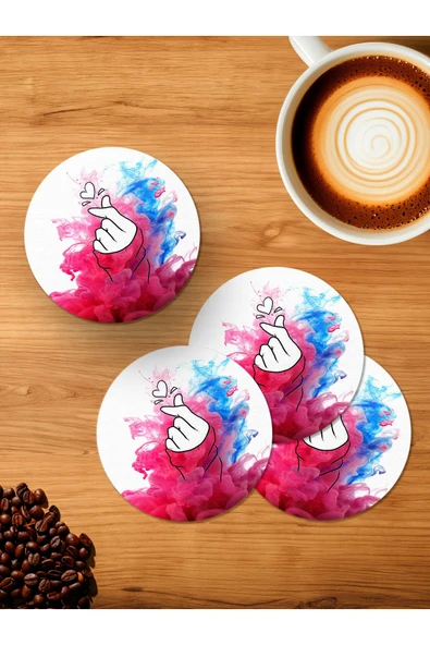 Panorama Ajans Graffiti Hollow Kalp 4'lü Ahşap Bardak Altlığı