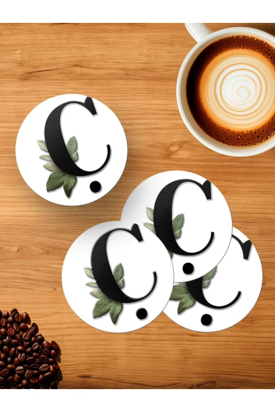 Panorama Ajans Ç Harfi Yeşil Yapraklı 4'lü Ahşap Bardak Altlığı ürün görseli 1