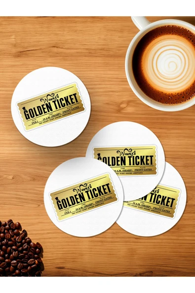 Panorama Ajans Golden Ticket 4'lü Ahşap Bardak Altlığı ürün görseli 1