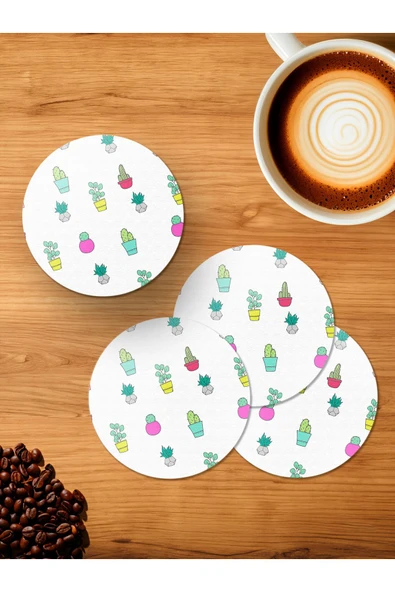 Panorama Ajans Minimal Kaktüs Renkli 4'lü Ahşap Bardak Altlığı ürün görseli 1