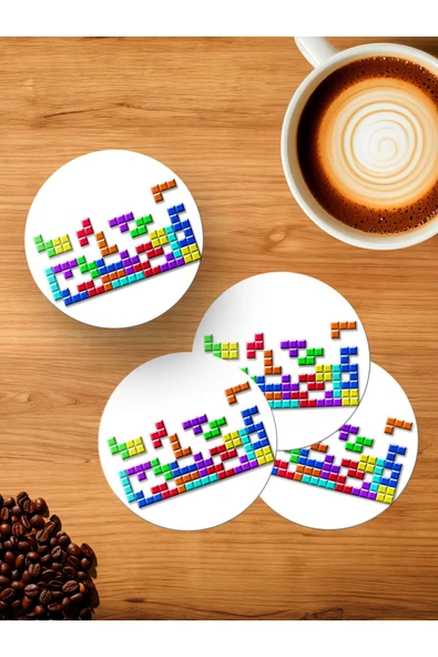 Panorama Ajans Tetris Nostalji Oyunlar Blok 4'lü Ahşap Bardak Altlığı ürün görseli 1
