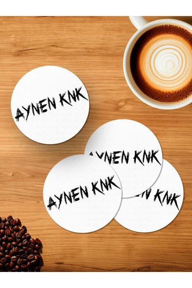 Panorama Ajans Aynen Knk Komik Sözlü Tasarım 4'lü Ahşap Bardak Altlığı ürün görseli 1