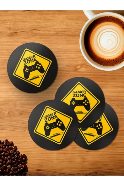 Panorama Ajans Gamer Zone Oyun Severlere Özel Oyun Alanı 4'lü Ahşap Bardak Altlığı ürün görseli 1