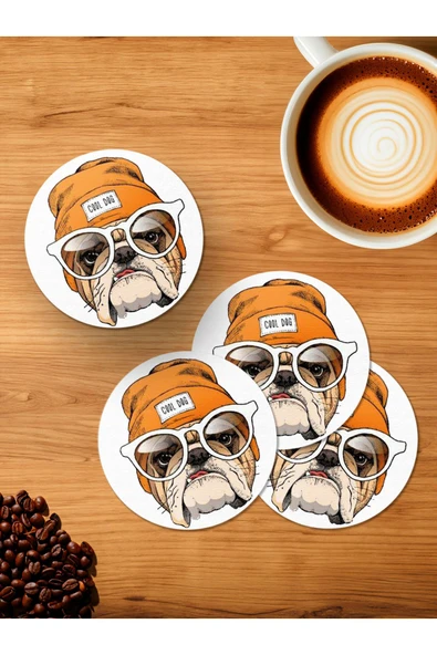 Panorama Ajans Cool Dog 4'lü Ahşap Bardak Altlığı ürün görseli 1