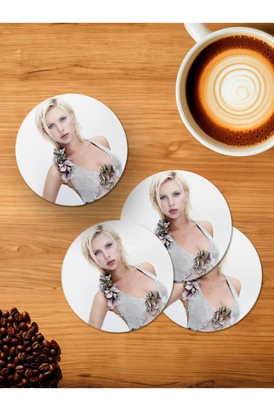 Panorama Ajans Scarlett Johansson Sarışın Güzel 4'lü Ahşap Bardak Altlığı ürün görseli 1