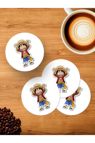 Panorama Ajans One Piece Anime Dizi Monkey D. Luffy Sticker 4'lü Ahşap Bardak Altlığı ürün görseli 1