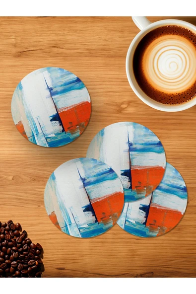 Panorama Ajans Minimal Fırça Darbesi Renkli Tasarım 4'lü Ahşap Bardak Altlığı ürün görseli 1