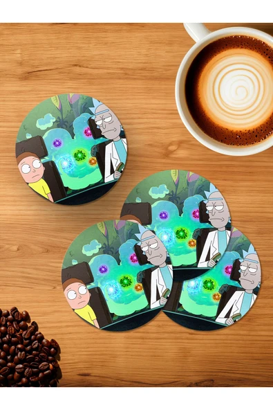 Panorama Ajans Dizi Riky And Morty 4'lü Ahşap Bardak Altlığı ürün görseli 1